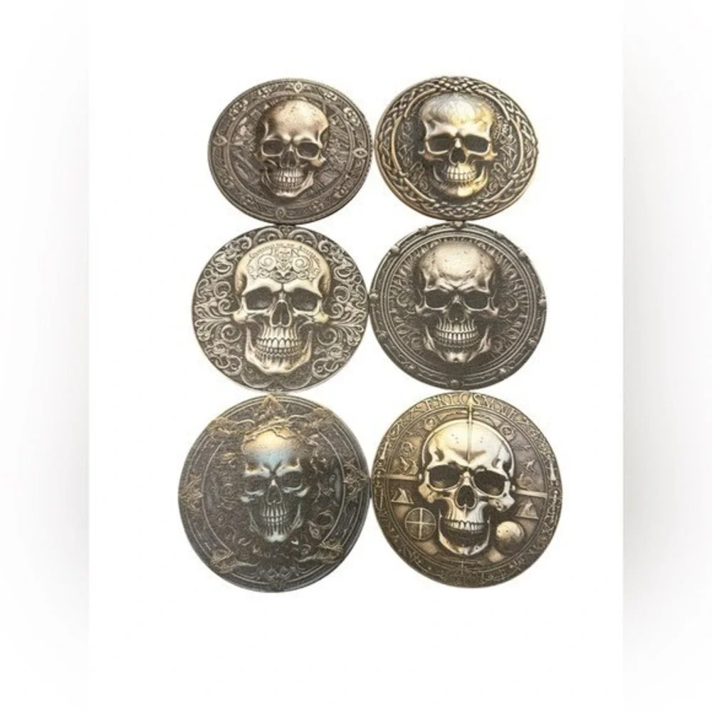 NEW set of 6 wood coasters 4 inches skulls‎